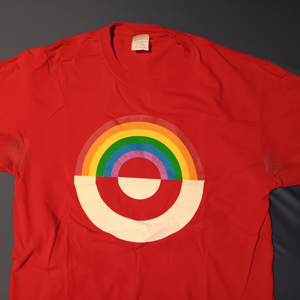 Target Red Tee with Rainbow Design